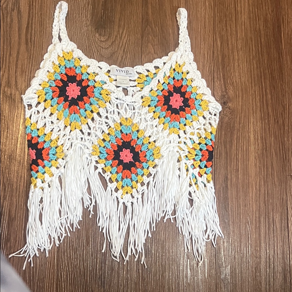 ViVI Colorful Crochet Fringe Crop Top